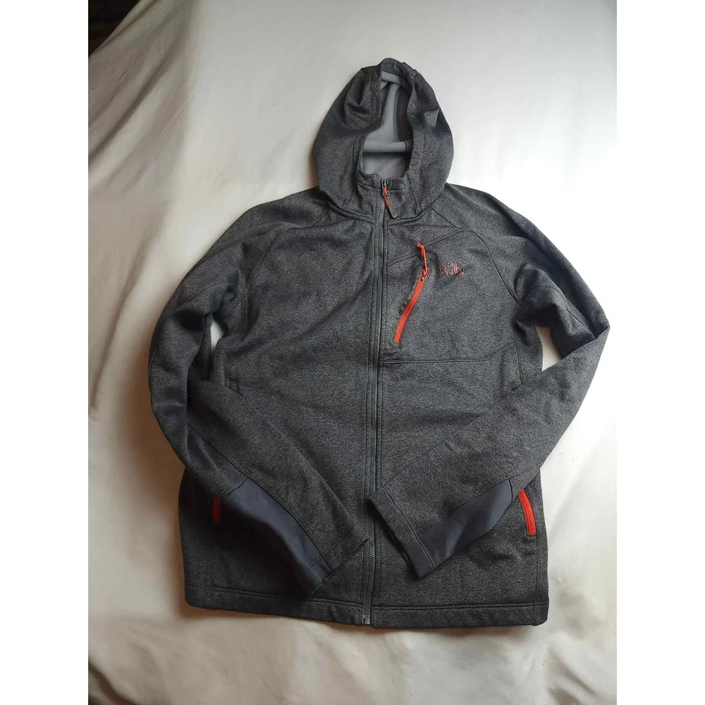 The North Face Mens Full Zip Hoodie Grey Orange Fleece Lined Jacket Size M